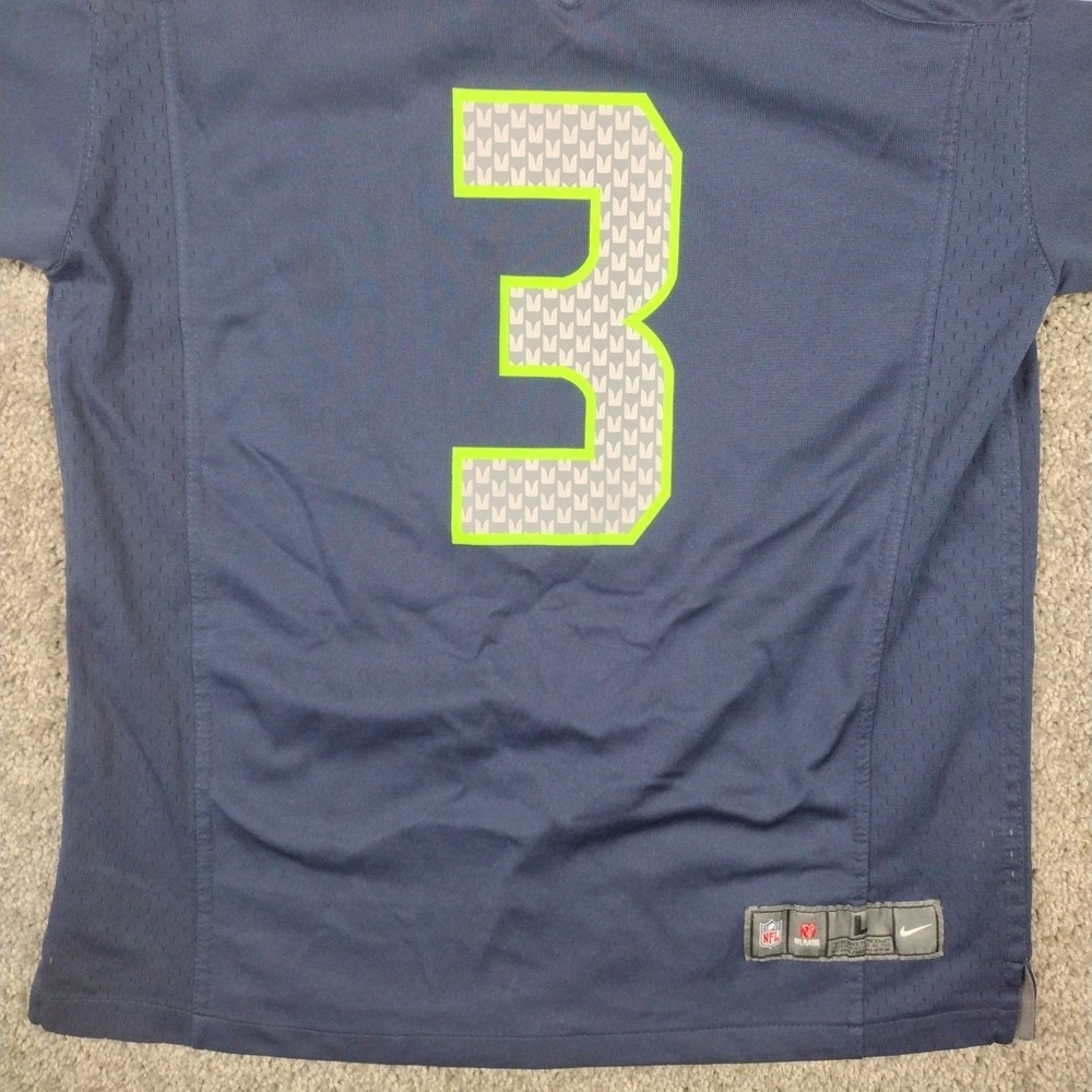 Nike On Field Seattle Seahawks NFL Jersey Shirt Russell Wilson #3 Youth LG Blue - Picture 3 of 16